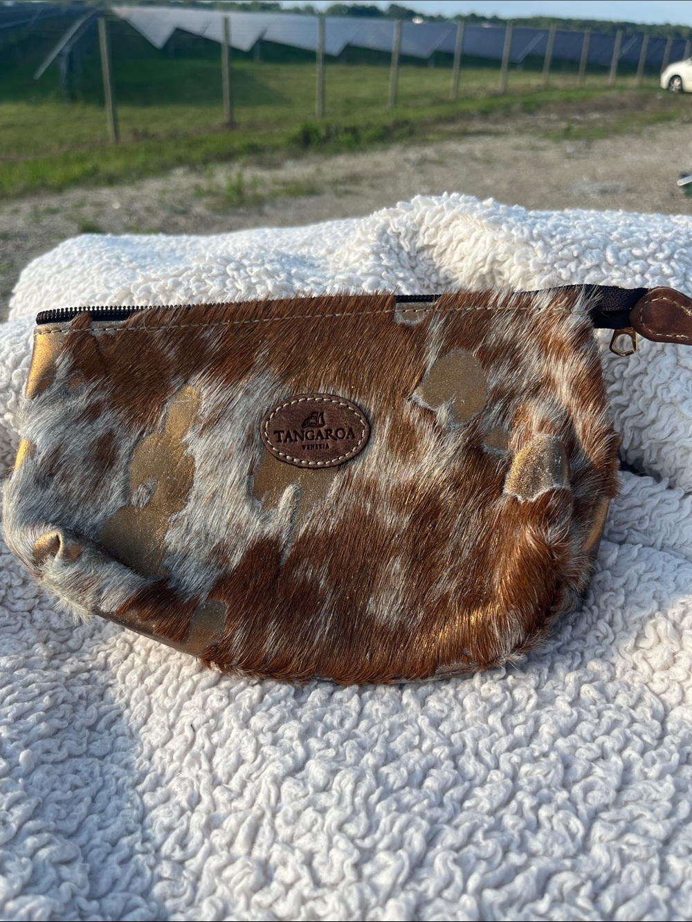 Tangaroa Venezia Brown & Cream Haircalf Clutch Purse or Toiletry Bag